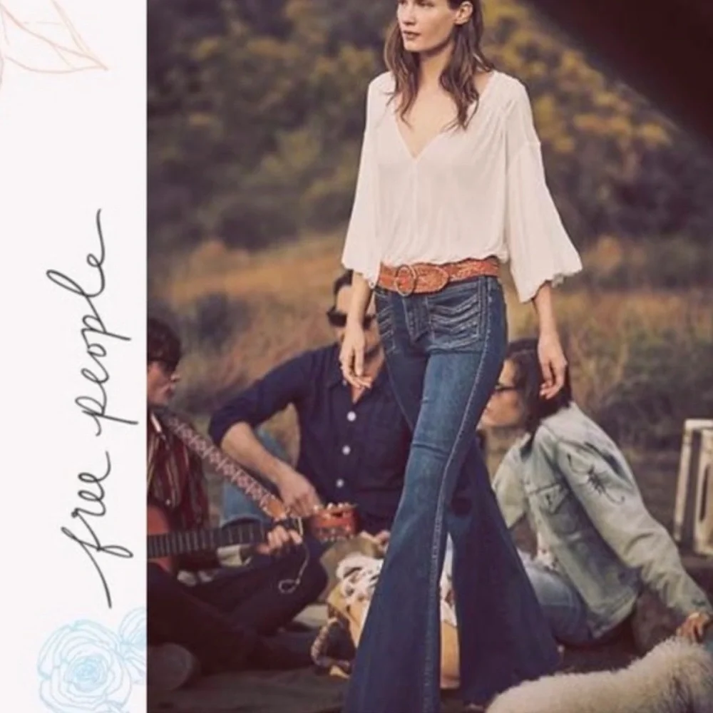 Free People Stella Blue Flare Jeans - Picture 1 of 16